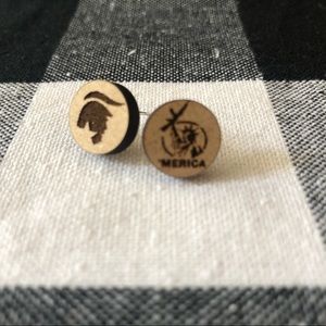 Wooden Trump & Lady Liberty Earring Studs